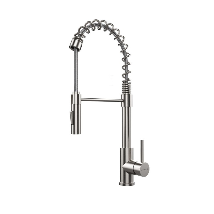 Baterie de bucatarie Teka UNI 9912 XP, cu teava inalta si arc flexibil, 2 functii jet, inox