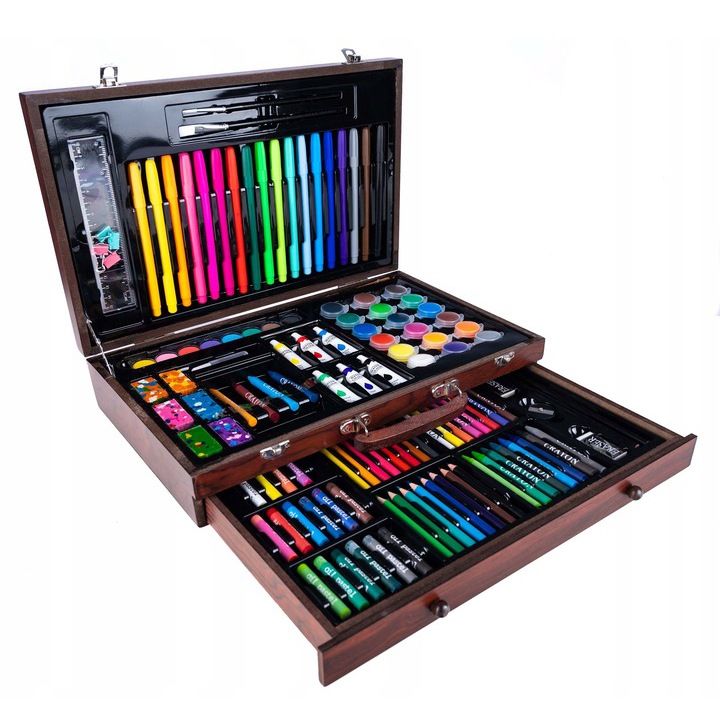 Комплект за рисуване и живопис XL с 130 части, дървена кутия, 37x23x8 см, многоцветен