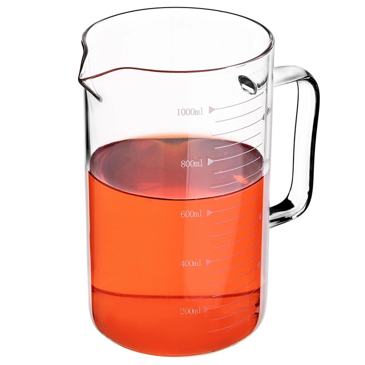 Cana gradata / pahar gradat, sticla, 1000–1500 ml, certificat CE/EU, 1 bucata
