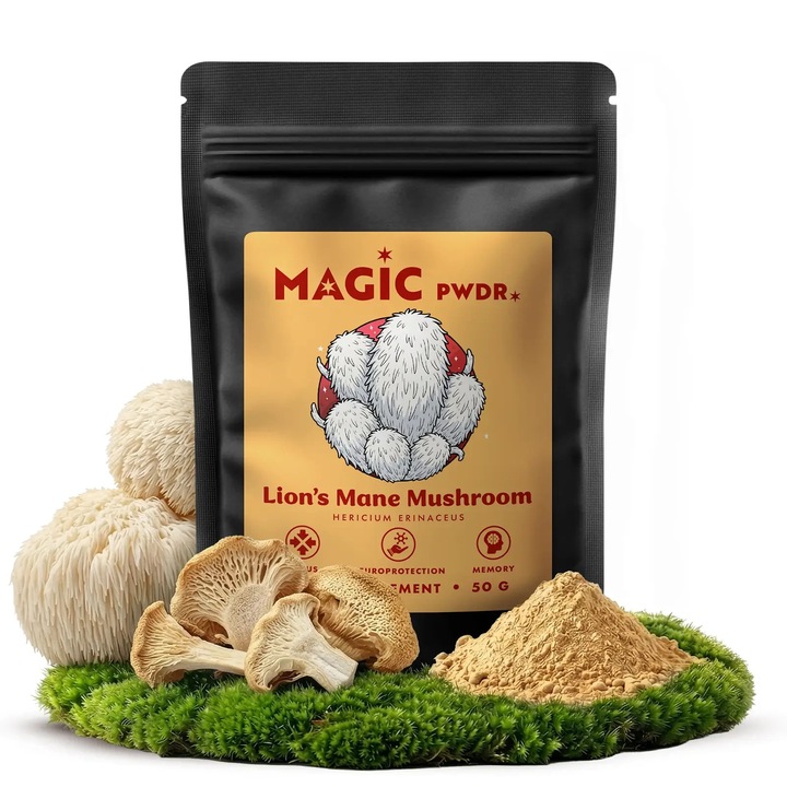 Coama Leului, Magic Pwd, Lion's Mane 10:1, Pudra, Supliment alimentar, Memorie si Concentrare, Nootropic, 50g