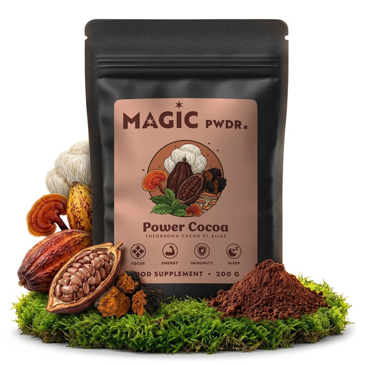 Cacao Functionala, Magic Pwdr, Extract 10:1, Pudra, Supliment Alimentar, cu Ciuperci, Calm, Focus, Lion's Mane, Chaga, Reishi, Concentrare, 200g