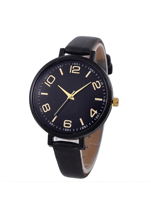 Luxury Black, Minimalist Elegant, Fekete női karóra, keskeny műbőr szíjjal