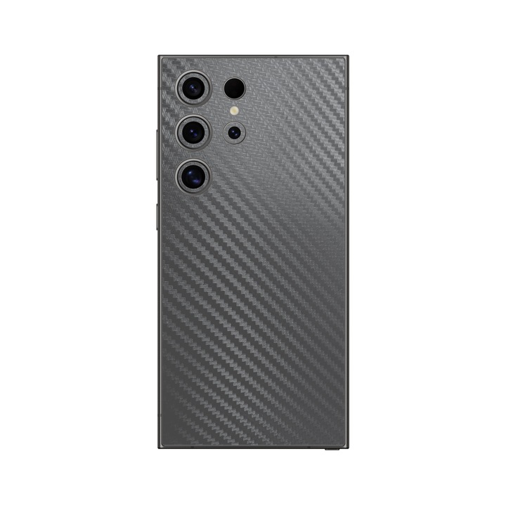 Folie iSkinz pentru Samsung Galaxy S24 Ultra - Carbon Negru, 360 Cut, Skin Adeziv, Protectie Carcasa Spate si Laterale