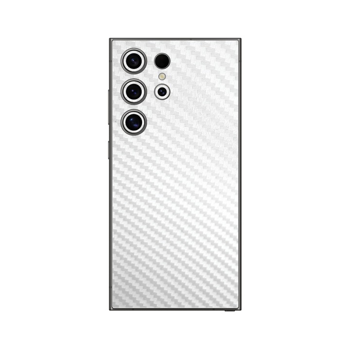 iSkinz fólia Samsung Galaxy S24 Ultra készülékhez - Fehér Carbon, 360 fokos vágás, Öntapadós Skin, Hátlap és oldalak védelme