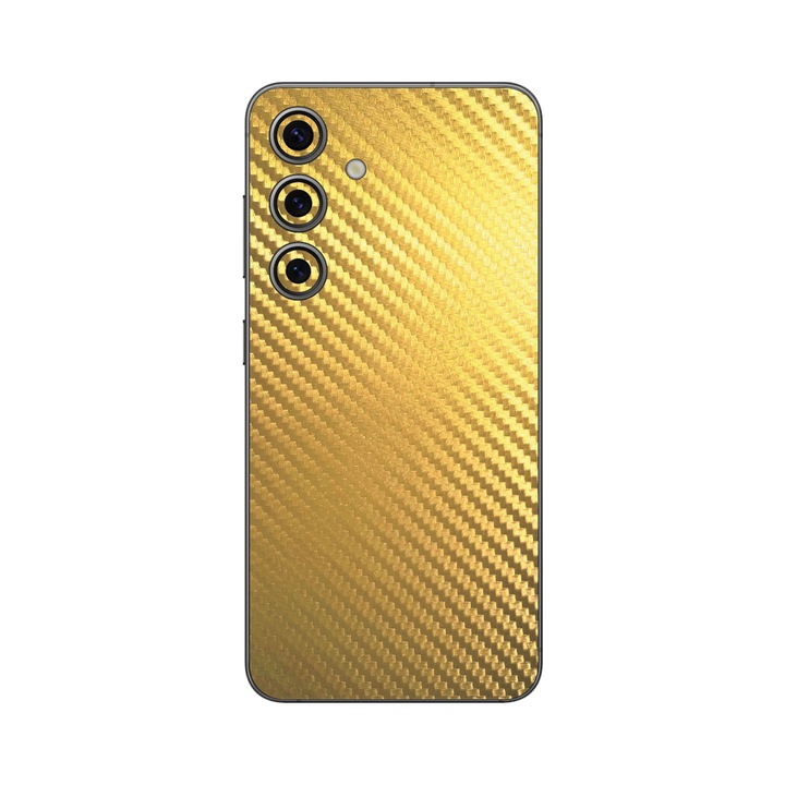 Folie iSkinz pentru Samsung Galaxy S23 Plus - Carbon Auriu, 360 Cut, Skin Adeziv, Protectie Carcasa Spate si Laterale