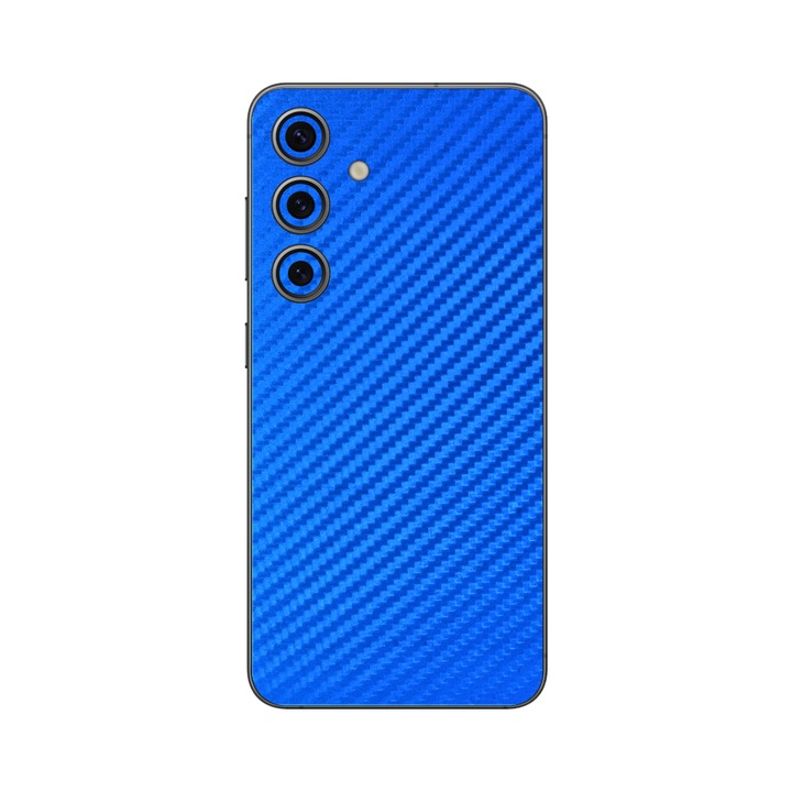 Folie iSkinz pentru Samsung Galaxy S24 Plus - Carbon Albastru, Simple Cut, Skin Adeziv Full Cover, Protectie Carcasa Spate si Laterale