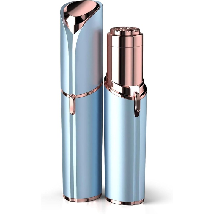 Epilator facial electric mini, cu lumina LED, portabil, roz-albastru