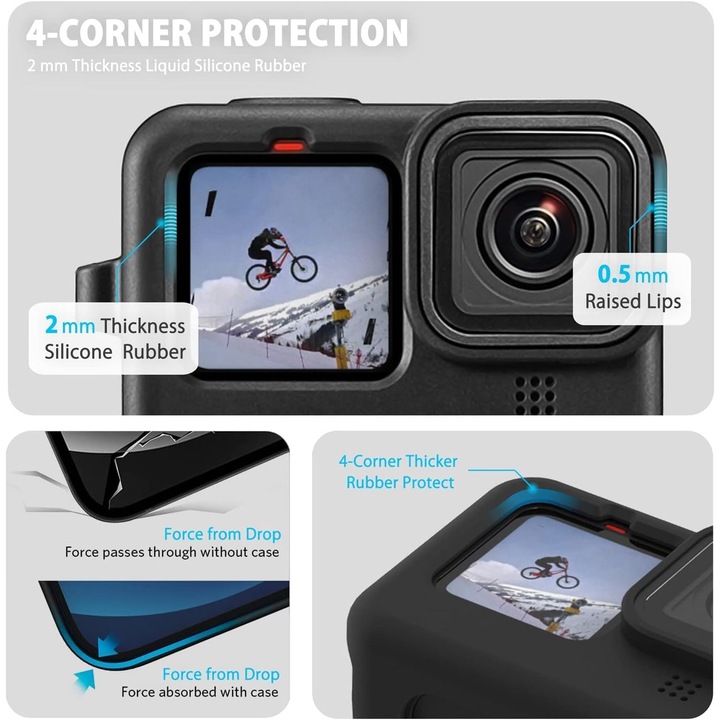 Силиконов калъф със защита за обектива и капак за батерията за GoPro 12/11/10/9, черен