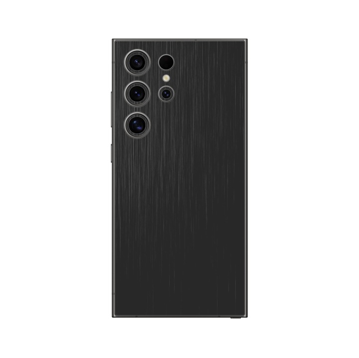 Folie iSkinz pentru Samsung Galaxy S24 Ultra - Brushed Negru, 360 Cut, Skin Adeziv, Protectie Carcasa Spate si Laterale