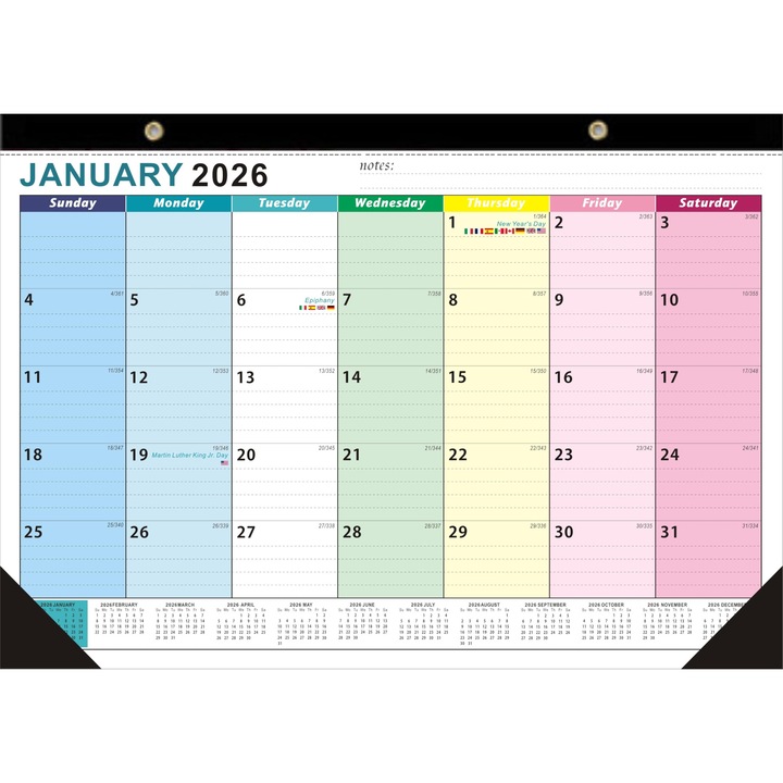 Calendar lunar 2026, 43x30cm, color, obiective lunare, liste de sarcini