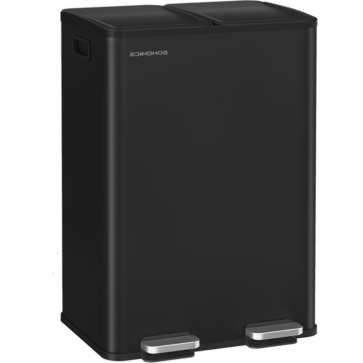 Кофа за боклук 2x30L, с 2 отделения, капак с меко затваряне и вътрешни кофи, стомана, черен