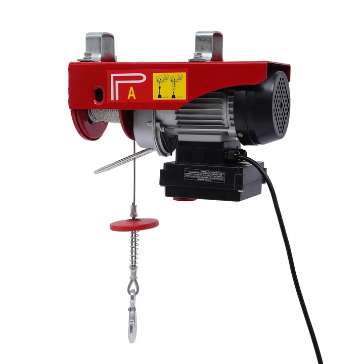 Palan electric, Troliu electric, PA200, Capacitate 200 kg, Telecomanda wireless, Cablu din otel galvanizat, Carcasa din otel aliat, Rosu