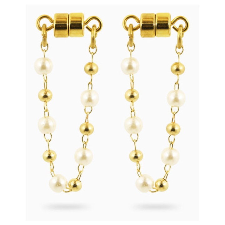 MixPiercing Магнитни Щипки за Зърна, Без Пиърсинг, Комплект от 2 Броя, с Верижка и Перли