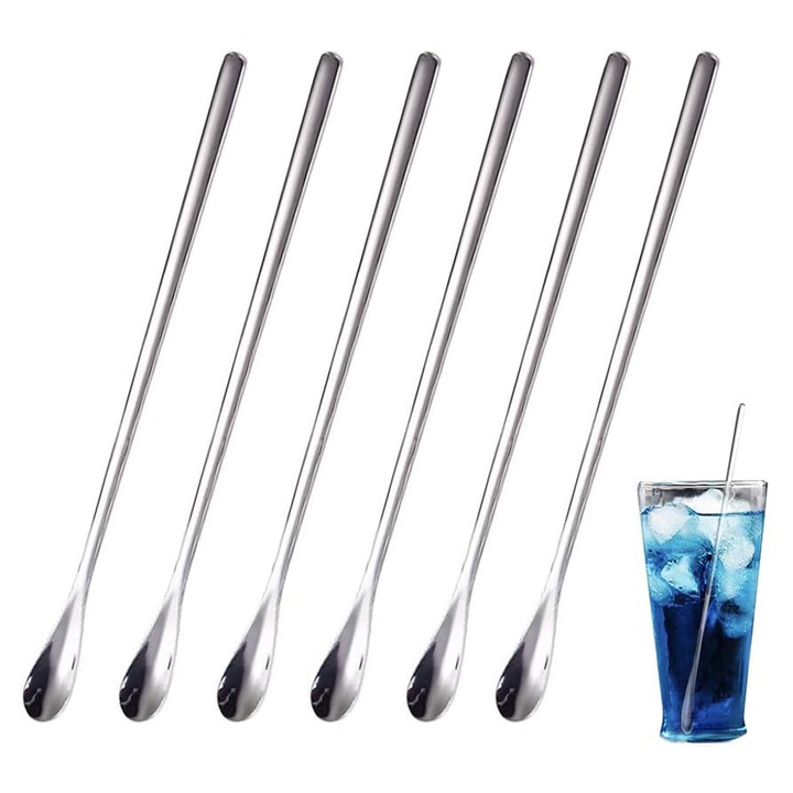 Set 6 linguri lemn pentru cafea si ceai, lungime 19x1.3cm, maro