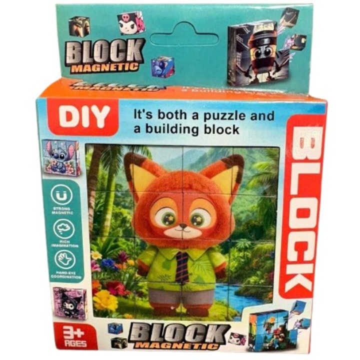Set Zootropolis Puzzle Nick Wilde, 16 cuburi magnetice, multicolor, 6+