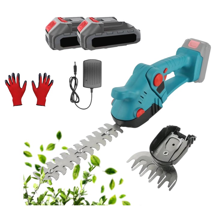 Foarfeca electrica fara fir gard viu 2 acumulatori 48V 5Ah, SR-FRH, trimmer portabil, taiere precisa lame ascutite, manusi inclus, HAPPY JOKER®