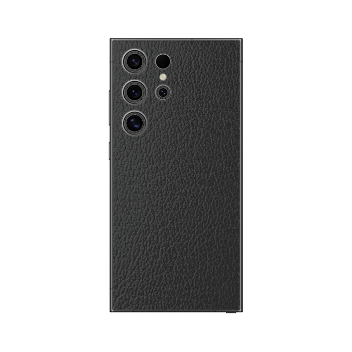 iSkinz fólia Samsung Galaxy S24 Ultra-hoz - Fekete bőr, 360 fokos vágás, Öntapadós Skin, Hátlap és oldalak védelme