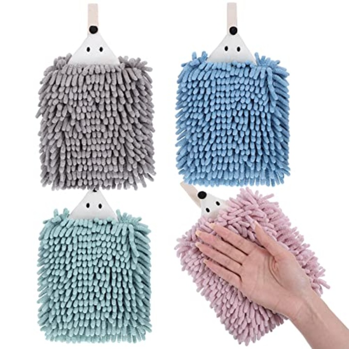 4 db chenille törölköző szett, sün, nedvszívó, többszínű, 20x15cm