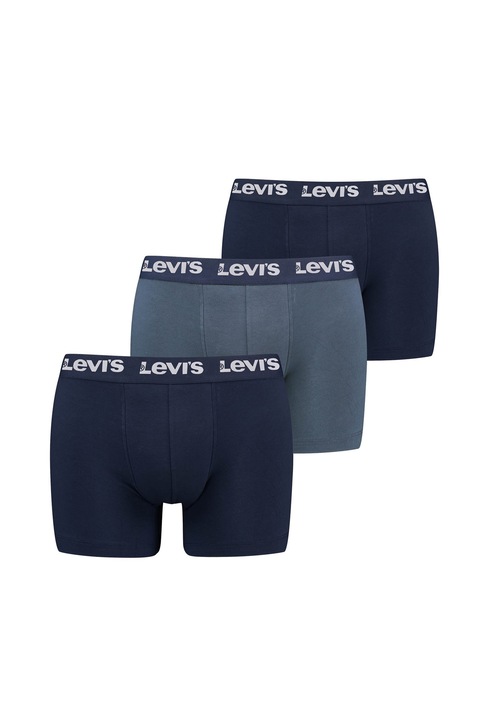 Levi's, Set de boxeri cu banda logo elastica - 3 perechi, Albastru inchis