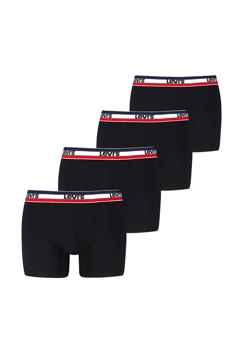 Levi's, Set de boxeri cu banda logo elastica - 4 perechi, Negru