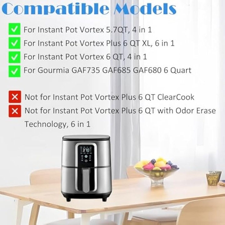 Тава за фритюрник с горещ въздух, тава за печене, съвместима с Instant Pot Vortex Plus 5.7/6 QT, Gourmia GAF735 GAF685 GAF680, незалепваща, устойчива на високи температури, перфориран дизайн за равномерно нагряване, лесна за почистване, Черна, 1 комплект