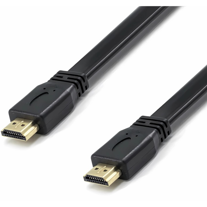 Cablul HDMI Bervolo® Slim Flat, High-Speed cu Ethernet, E469776, AWM Style 30V VW-1, 0.3 m, Negru