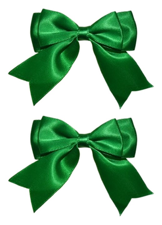 Set 2 fundite de par cu agrafa, din satin, 6 cm, pentru fete, Mini Junior SFV2605, Verde
