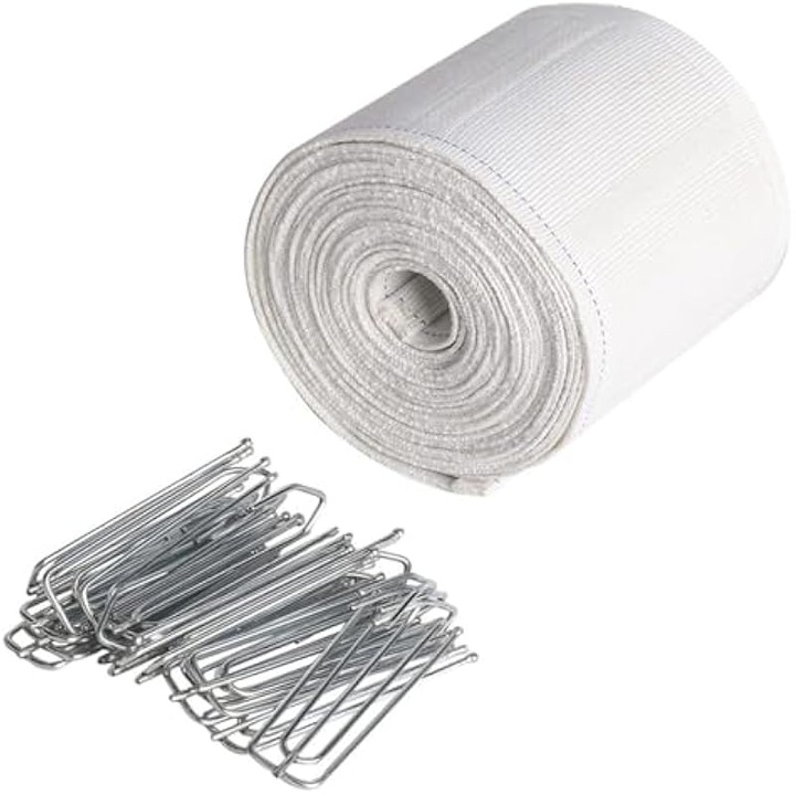 Banda perdea 6m cu pliuri albe si 15 carlige metalice, 7.1cm latime
