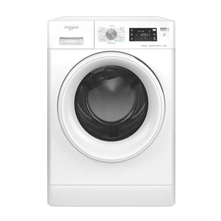 Masina de spalat rufe Whirlpool FFB 8279 WV EE, 6th Sense, Fresh Care+, Aburi, Start intarziat, 8 kg, 1200rpm, Clasa A, Alba