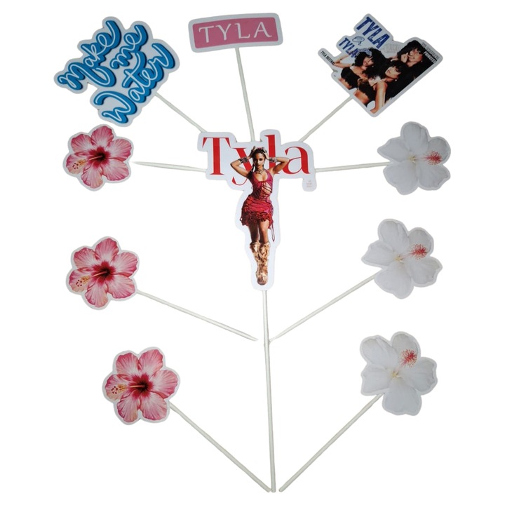 Decoratiune topper tort carton, tematica Tyla, aniversare - 10 piese