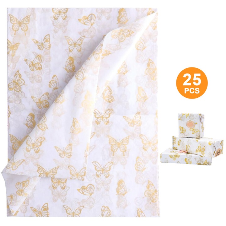 Hartie de matase imprimata fluturi, set, multicolor, 50x70cm