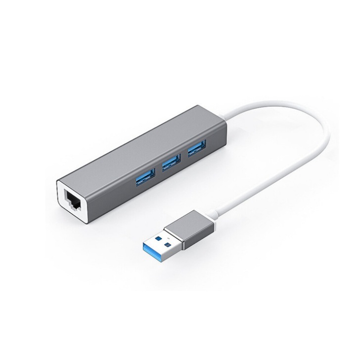 Мултипортов хъб, 3 USB 3.0, Gigabit Ethernet, алуминий, преносим