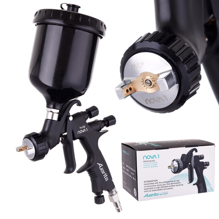 Pistol de Vopsit AUARITA NOVA 1 HVLP 1.3 mm Profesional, Cupa 600 ml, Reglaj Presiune si Jet