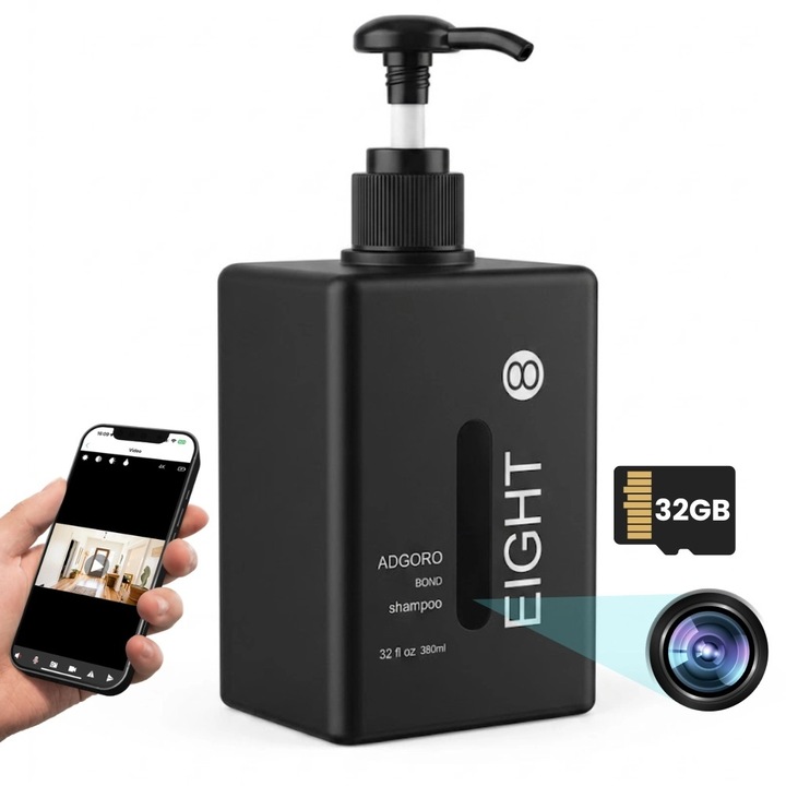 Kémkamera iUni IP8 Samponadagolóban, Wi-Fi, 32GB, 4K felbontás