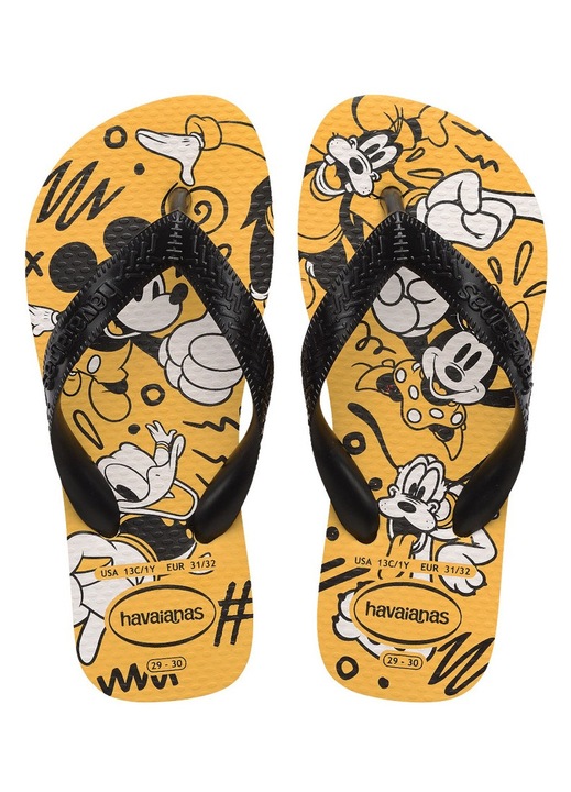 Детски чехли Havaianas, жълти, с графика на Disney, PVC каишки, гумена подметка