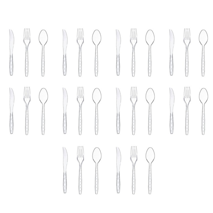 Vastag, elegáns, BPA-mentes, átlátszó műanyag evőeszköz készlet, 20 cm
