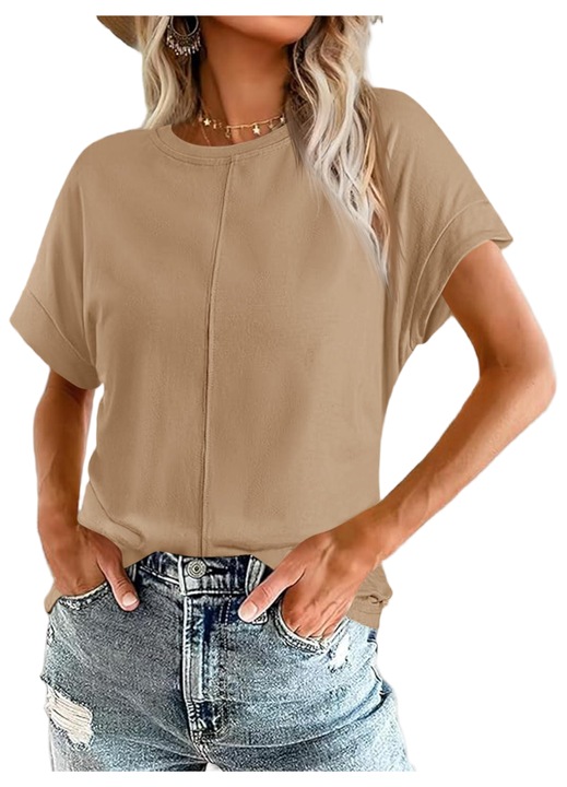 Női rövid ujjú póló, garbó nyakú, hétköznapi és elegáns modellek (10383), Khaki