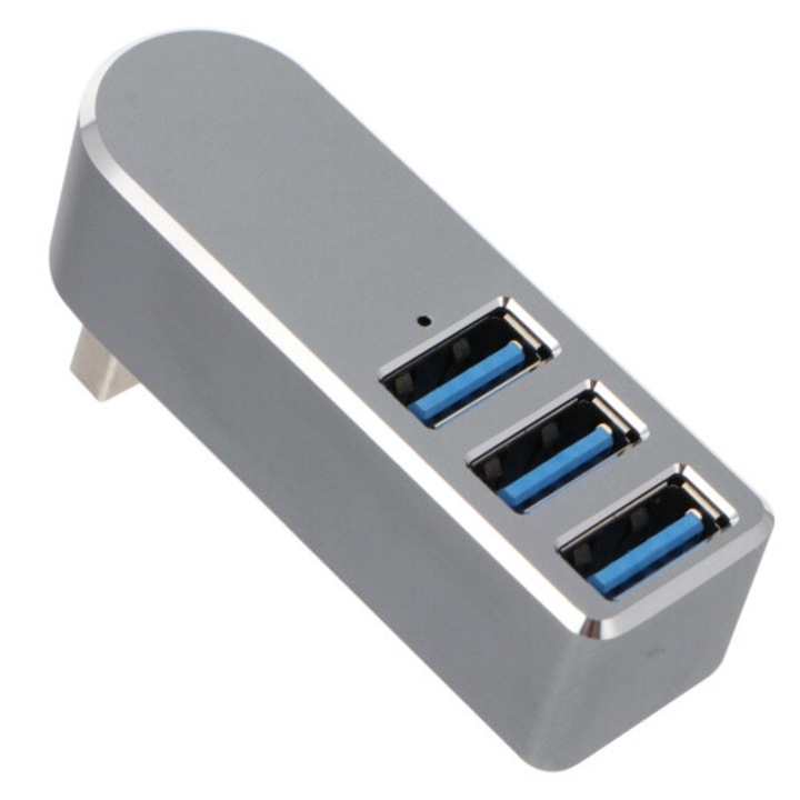 USB хъб с 3 порта, въртящ се, сив, 6x2x2см, комплект от 2 бр