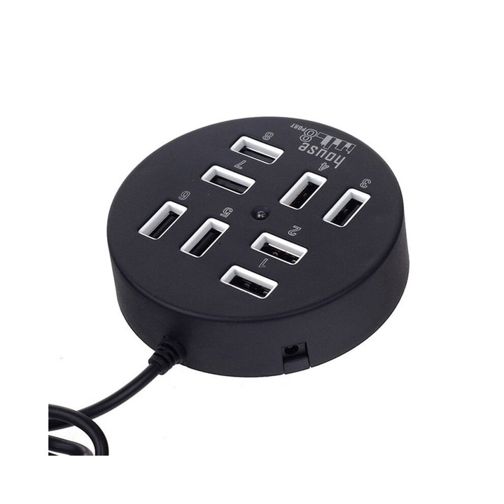 USB хъб с 8 компактни порта, преносим, черен