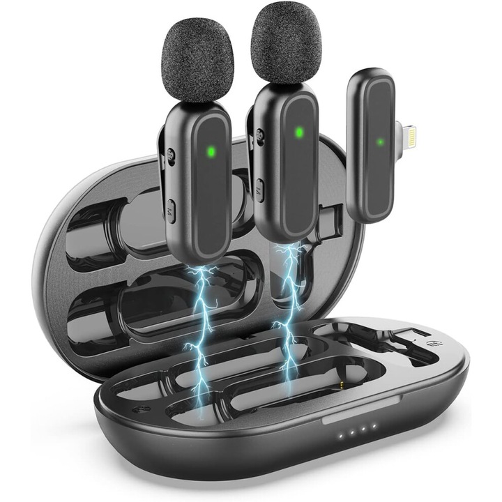 Microfon lavalier wireless latenta ultra-scazuta sunet clar autonomie prelungita alb