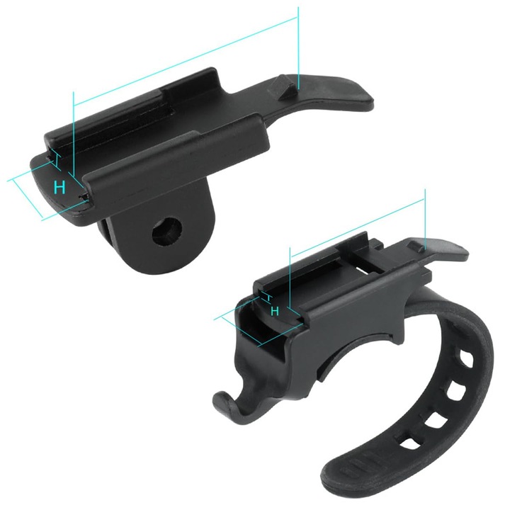 2 db kerékpár lámpa rögzítő adapter készlet, fekete, 36.9x15.7x1.7mm