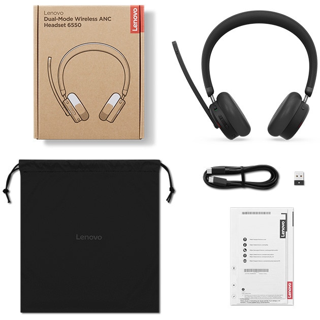 Casti cu fir Lenovo 6550 Dual-Mode ANC, Bluetooth, microfon, negru