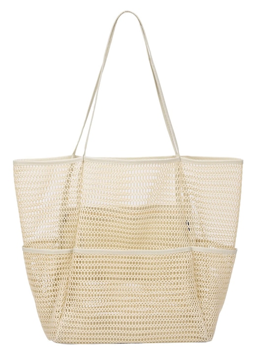 Geanta plaja mesh, mare capacitate, buzunare multiple, rezistenta, 36x17x39cm