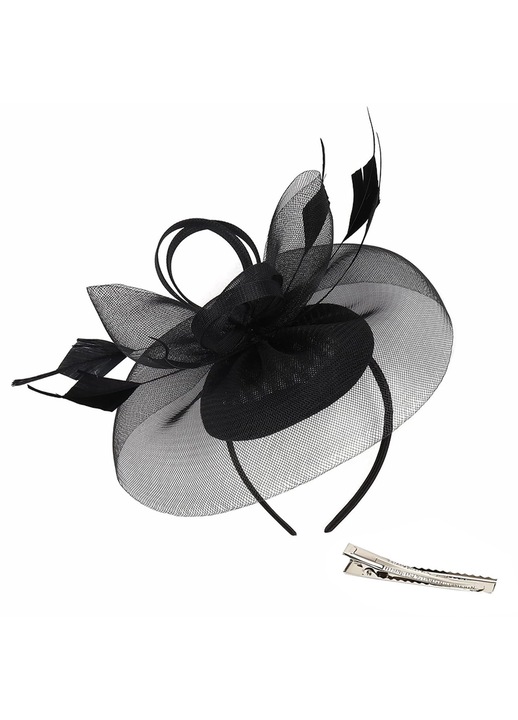 Palarie dama neagra, pene si plasa, cu bentita si clips, eleganta, ajustabila