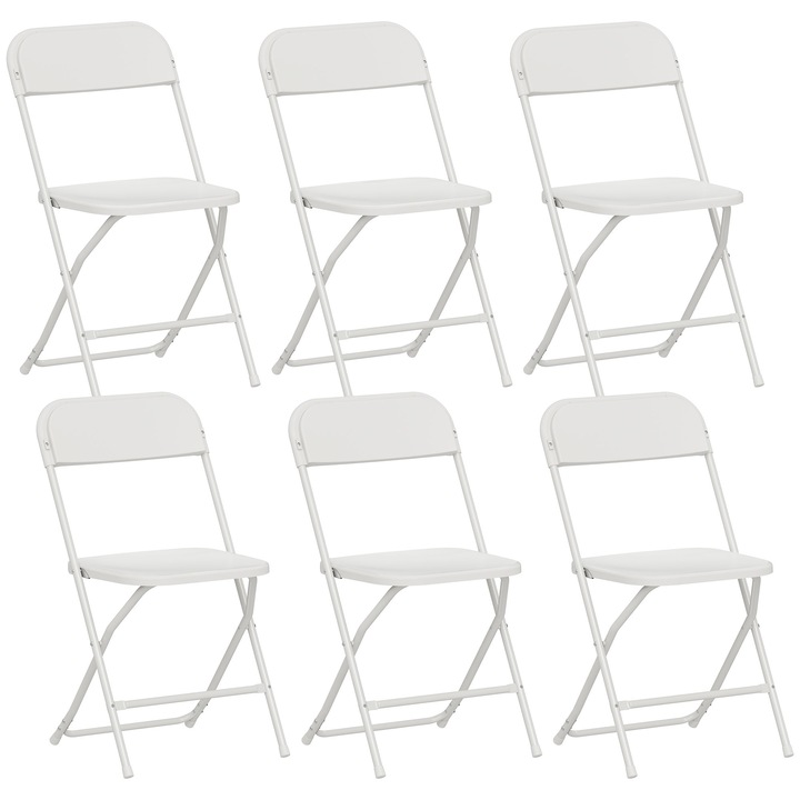 Set de 6 Scaune Pliabile，HOMCOM，PP, otel，45cm x 49cm x 79.5cm，Alb