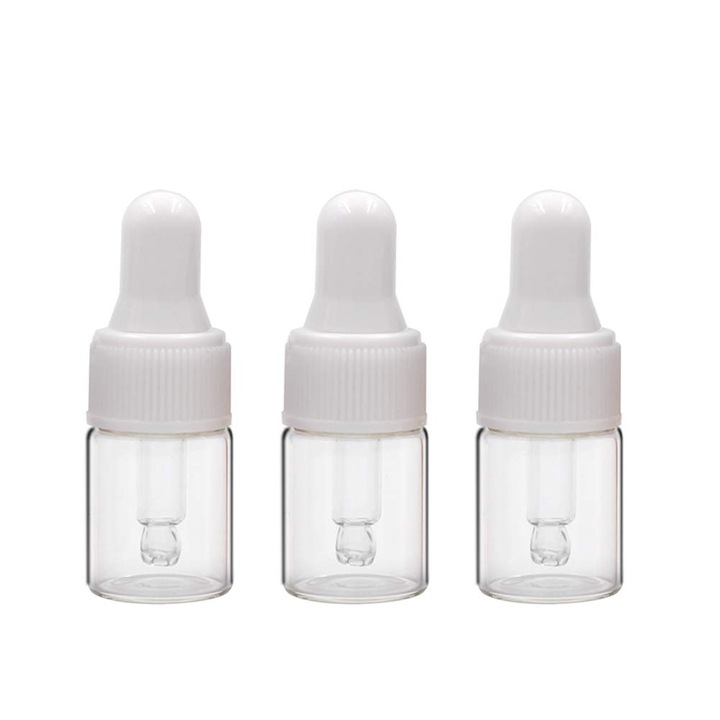 Sticle с пипета, 3 ml, прозрачни, бели капачки, комплект 3 бр.