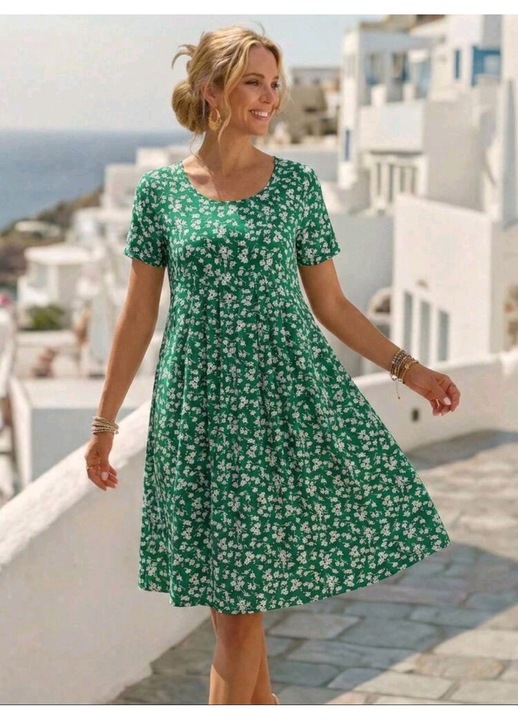 Rochie dama casual, verde, imprimeu floral, vascoza, Verde