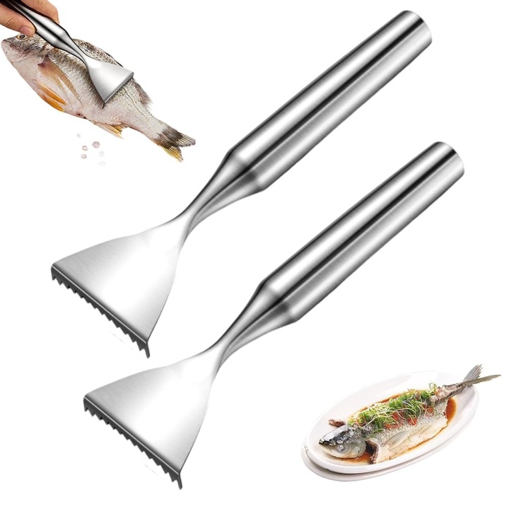 Curatator solzi peste inox, 2 piese, argintiu, ergonomic, anti-alunecare