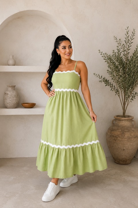 Rochie casual ALYNA cu bretele subtiri, Verde deschis, One Size