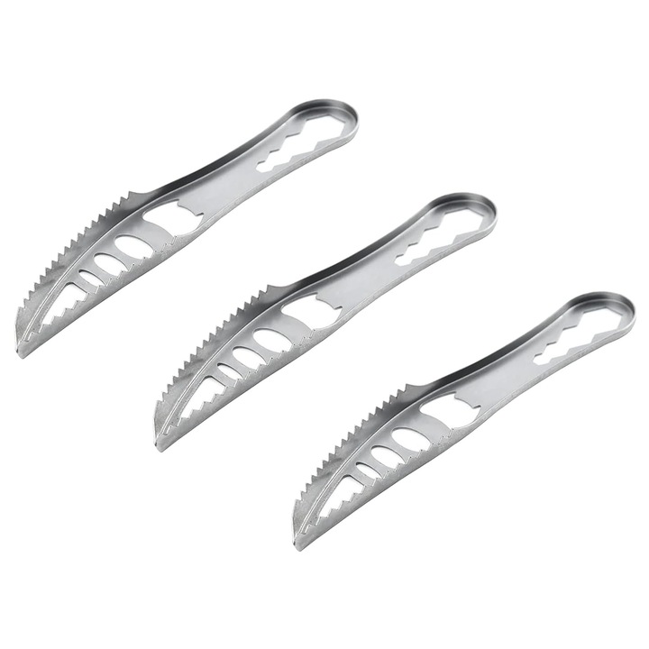 Set 3 perii inox pentru curatat solzi peste, argintiu, 18x4cm